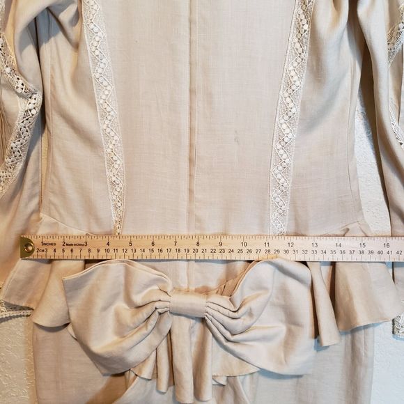 Jessica McClintock Vintage Beige Linen Peplum Ruffle Dress Exquisite, Sz 6 - Picture 15 of 16